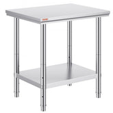 Stainless steel commercial work table with adjustable shelf and sturdy construction for prep use.