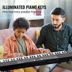Portable 61-key digital keyboard piano with 200 tones and built-in speakers.