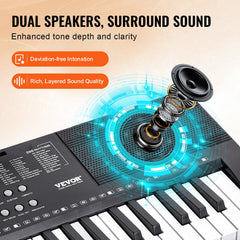 61-key digital keyboard piano with 200 tones, built-in speakers, and portable design.