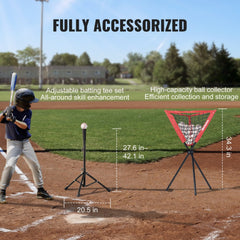 7x7ft portable baseball and softball practice net with adjustable tee and carry bag.