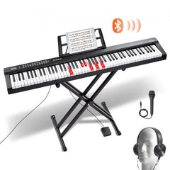 Bostome 88-key digital piano keyboard with semi-weighted keys and adjustable stand.
