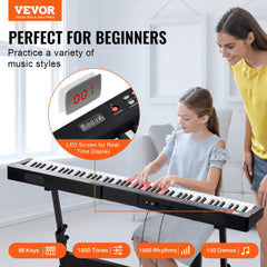Bostome 88-key digital piano keyboard with semi-weighted keys and dual speakers.