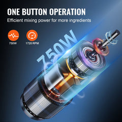 Stainless steel 7QT food processor with sharp S-shaped blades and wide feed chute.