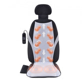 Black shiatsu back massager seat cushion with orange rollers, heat, and vibration.