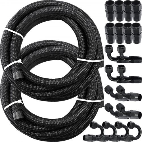 Bostome 8AN fuel line kit with 32.8ft black nylon braided hose and 20 aluminum fittings.