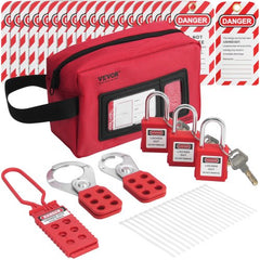 Bostome 26-piece electrical lockout tagout kit with padlocks, hasps, tags, and carrying bag.