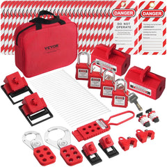 Bostome 47-piece electrical lockout tagout kit with padlocks, tags, and carrying bag.