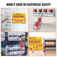 A 60-piece electrical lockout tagout kit with padlocks, hasps, and tags.