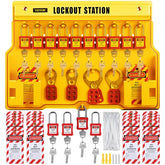 Bostome 58-Piece Electrical Lockout Tagout Kit with padlocks, hasps, and writable danger tags.