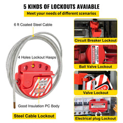 Bostome 43-piece lockout tagout kit with various safety tools and a storage case.