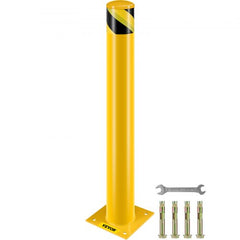 Yellow steel safety bollard, 36" tall, with 4.5" OD pipe and bright powder coat finish.