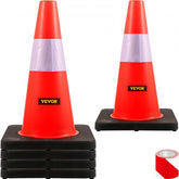 Set of five 18-inch orange PVC traffic safety cones with a reflective collar for visibility.