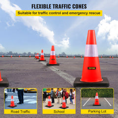 Five 18-inch orange PVC traffic safety cones with a reflective collar for visibility.