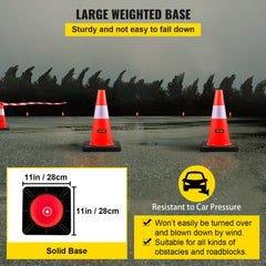 Five 18-inch orange PVC traffic safety cones with a reflective collar for visibility.