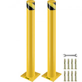 Yellow steel safety bollard post, 42 inches tall with a 4.5-inch diameter and sturdy base.