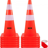 12-pack of 28-inch orange PVC safety cones with reflective collars, stacked in pairs.