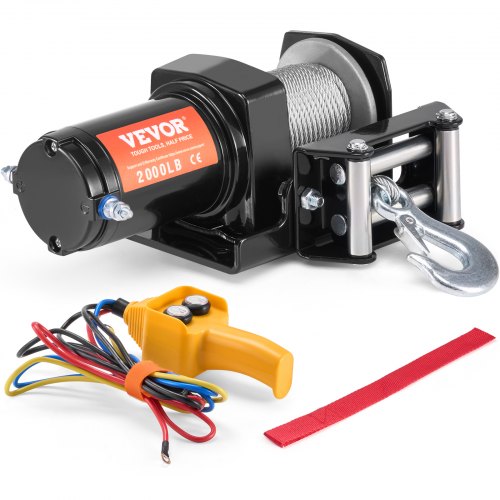 Bostome 2000 lb ATV UTV electric winch with steel cable and waterproof casing for off-road recovery.