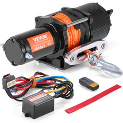 Bostome 4500lb electric winch with synthetic rope and remote control for ATVs and UTVs.