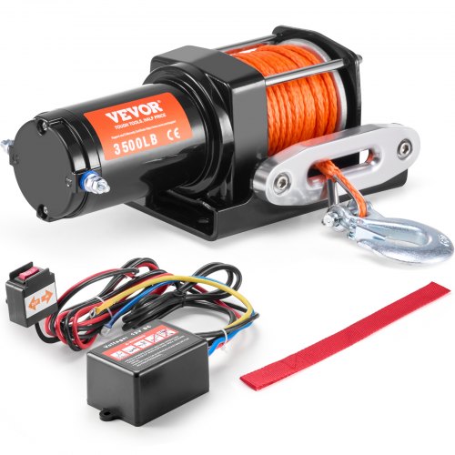 Bostome 3500 lb electric winch with synthetic rope, waterproof design, and wired remote control.