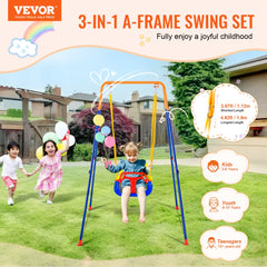 Bostome 3-in-1 toddler swing set with foldable A-frame and adjustable U-shaped seat.