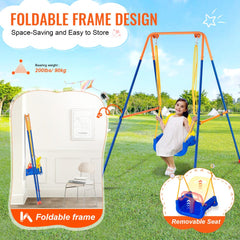 Bostome 3-in-1 toddler swing set with foldable A-frame and adjustable U-shaped seat.