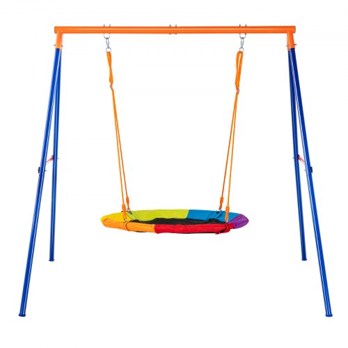 A 40-inch saucer swing set with a robust A-frame and durable fabric seat for outdoor play.