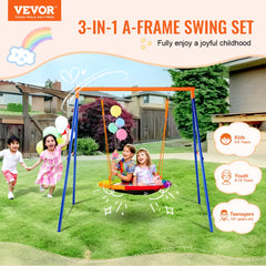 A 40-inch saucer swing set with a robust A-frame and durable fabric seat for outdoor play.