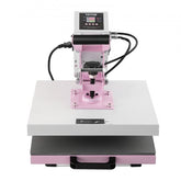 Bostome 15x15" pink heat press machine with slide-out drawer for safe t-shirt transfers.