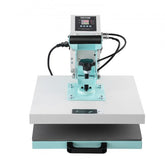 Green Bostome 15x15 slide-out heat press machine with digital controls and open drawer.
