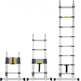 Bostome 16.5FT aluminum telescoping extension ladder in A-shape with anti-slip rungs.