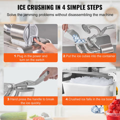 Bostome Electric Ice Crusher with stainless steel blades, producing 661 lbs of shaved ice per hour.