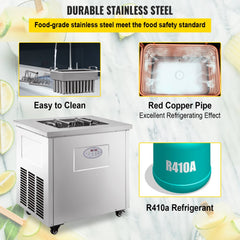 Commercial stainless steel popsicle machine with durable build, easy-clean design, red copper pipe, and R410A refrigerant.