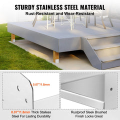 Stainless steel adjustable post base anchor with 8x8 base, 0.7-inch thickness, and rustproof brushed finish.