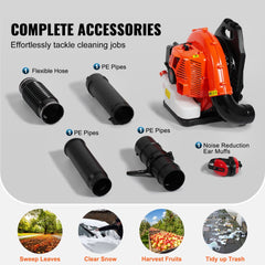 Bostome 79CC gas backpack leaf blower with ergonomic design and adjustable hoses.