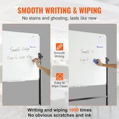 Double-sided 48x36 inch magnetic whiteboard on rolling stand, showing smooth writing and easy wiping.