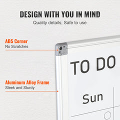 A 36x24 inch magnetic dry erase calendar whiteboard with aluminum alloy frame and ABS corners.