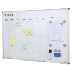 36x24 inch magnetic dry erase calendar whiteboard with weekly layout and accessories.