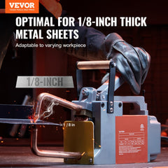 Bostome Portable Spot Welder with copper tips for welding 1/8-inch metal sheets.