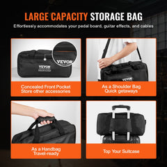 Aluminum guitar pedal board measuring 15"x5.7" with a carry bag for 4-6 pedals.