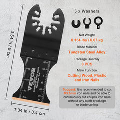 3-pack of Bostome titanium carbide oscillating tool blades with universal fit and dual-side rulers.
