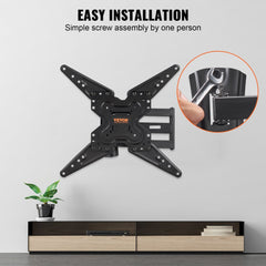Full motion TV wall mount for 26-55 inch TVs, featuring swivel tilt and durable carbon steel.