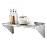 Stainless steel wall shelf with brushed finish, 36" x 12", supports up to 250 lbs.