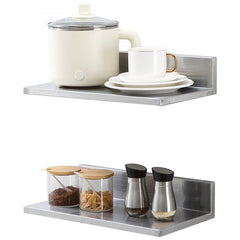 Stainless steel wall shelf with backsplash, 16" x 8.6", in a two-pack for versatile storage.