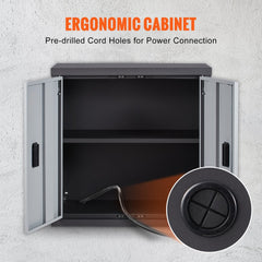 Black metal foldable wall cabinet with adjustable shelves and magnetic doors for garage storage.