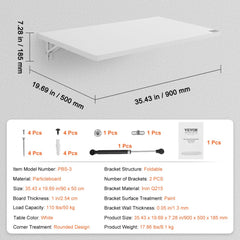 White wall-mounted folding table with rounded corners and a smooth slow-closing mechanism.