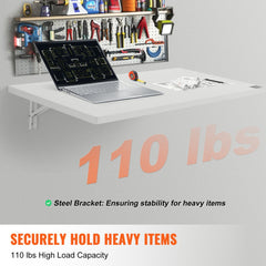 White wall-mounted folding table with a smooth surface and rounded corners.