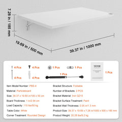 White wall-mounted folding table with rounded corners and a slow-closing mechanism.