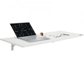 White wall-mounted folding table with a 43-inch drop leaf design for small spaces.