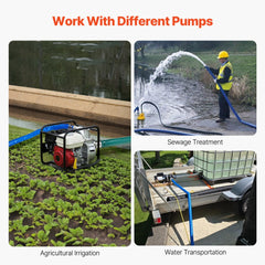 Blue PVC backwash hose, 1.5 inches wide, 50 feet long, with fittings for secure connections.