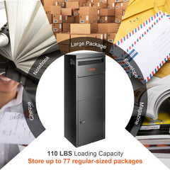 Galvanized steel package delivery box with coded lock, waterproof design, and large storage capacity.